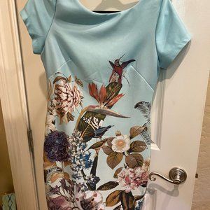 Blue dress with flowers and birds, DB established 1962, Size 8